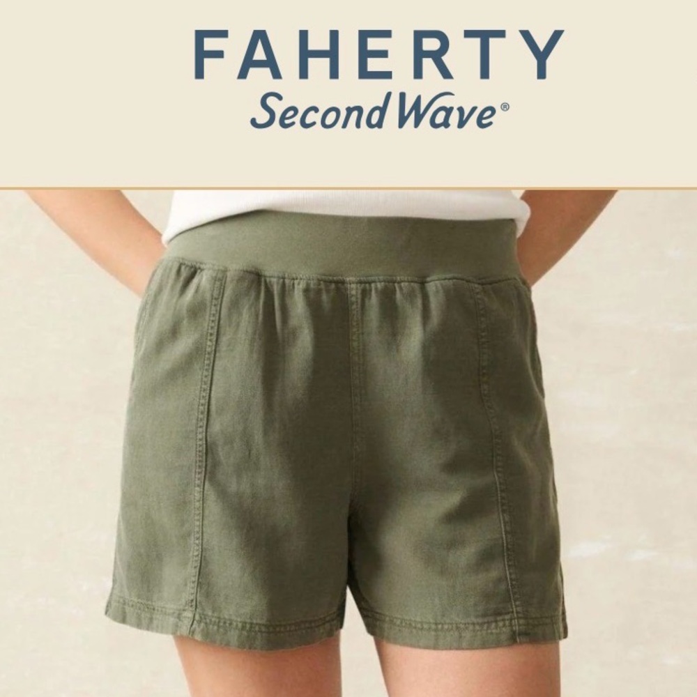 Faherty Olive Green Pull-On Utility Shorts